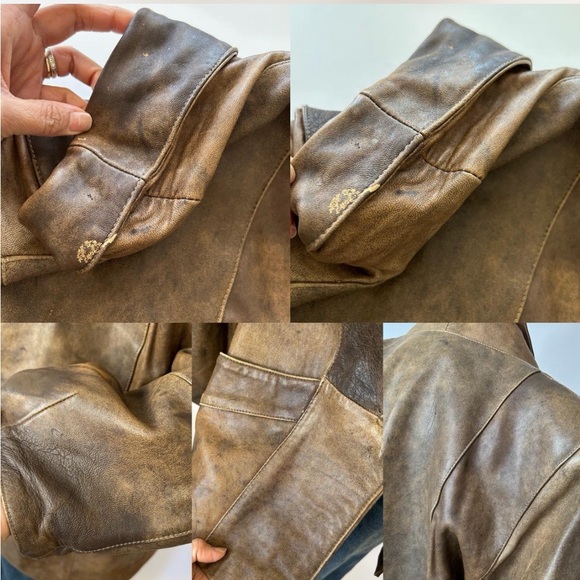 Vintage 90s Vera Pelle Leather Jacket | Distressed Brown Shawl Collar. - Picture 5 of 8